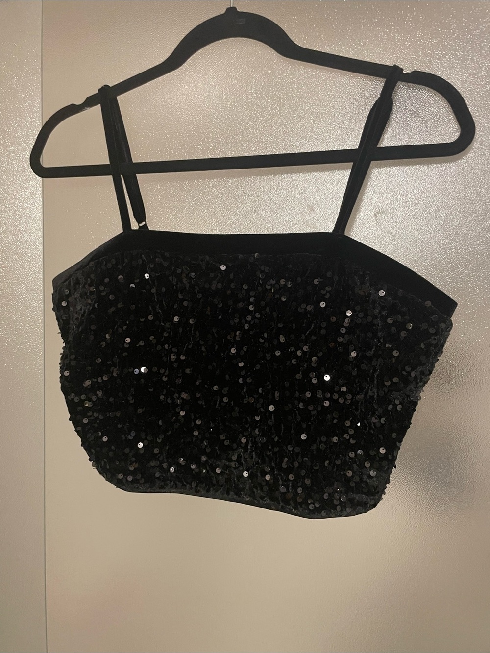 Allegra K Black Sequin Velvet Cropped Camisole